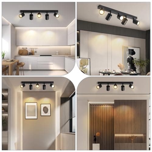 ZMH Lampe de plafond LED Spot de plafond noir : Spots de plafond GU10 5 ampoules, Spots de plafond orientables 330°, Spot de couloir moderne, Applique industrielle de salon, sans ampoule