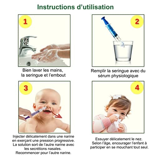 Kit complet de soin nasal - Seringue nasale bebe - mouche bebe - 3x seringues + 5x embouts en silicone + cure-nez + brosse de nettoyage - mouche bebe manuel - seringue mouche bebe - pipette nez bébé
