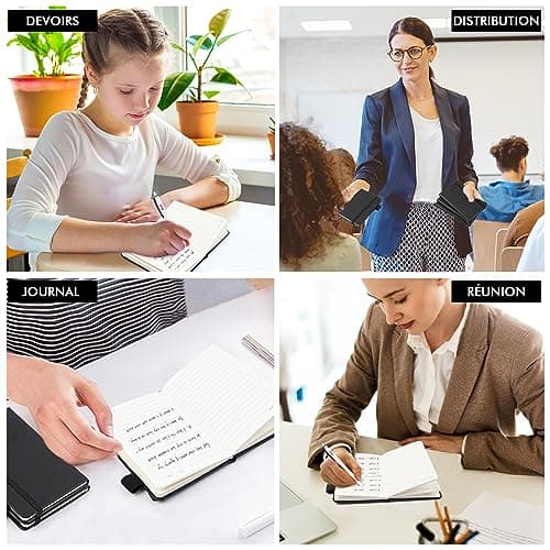 Feela 3 Carnet de Notes de Poche A6 avec 3 Stylos Noirs, Page Lignée, Petit Carnet de Poche à Couverture Rigide avec Porte-Stylo, Bloc Note A6 pour Bureau Ecole pour Notes Plans, 9 x 14 cm, Noir