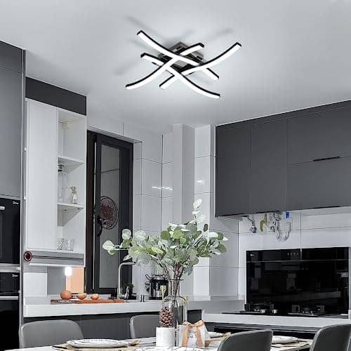 Goeco Plafonnier LED, 24W Lampe de Plafond LED Moderne, 6500K Lumière Blanche Froide Luminaire Plafonnier Design Ondulé avec 4 Tubes de Lumière pour Salon, Chambre, Cuisine, Noir