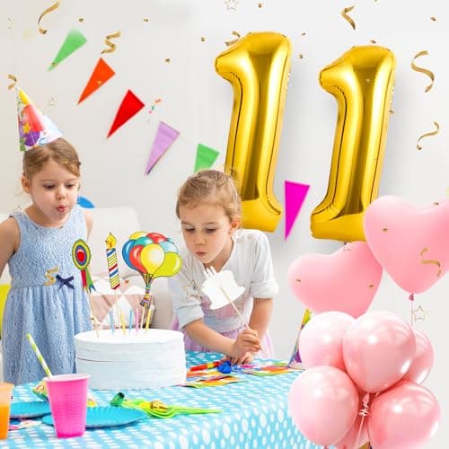 Ballons Anniversaire 11 Or - 100cm - Ballon Chiffre 11 Numéro 11 - Happy Birthday Decoration Ballons Fête d'anniversaire Ans Vole Grâce à l'Hèlium 11