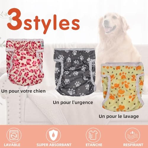 UFO PET Culotte Chiennes Chaleurs S Réutilisables, Couche pour Chien Femelle Lavables (Lot de 3), Culotte très Absorbantes pour Chien avec Fermeture Forte et Flexible
