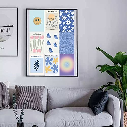 HsentimenH 50 Pièces Images Esthétiques de Collage Mural, Kit de Collage Mural Aesthetic Bleu, Impression de Collage de Carte, Décoration de Chambre pour Filles Chambre, Dortoir, Affichage de Photos