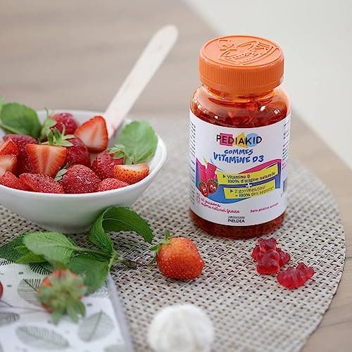 PEDIAKID - Gommes Vitamine D3 - Renforcement des défenses naturelles - Dès 3 ans - Couvre 100% des apports journaliers recommandés - 60 gommes
