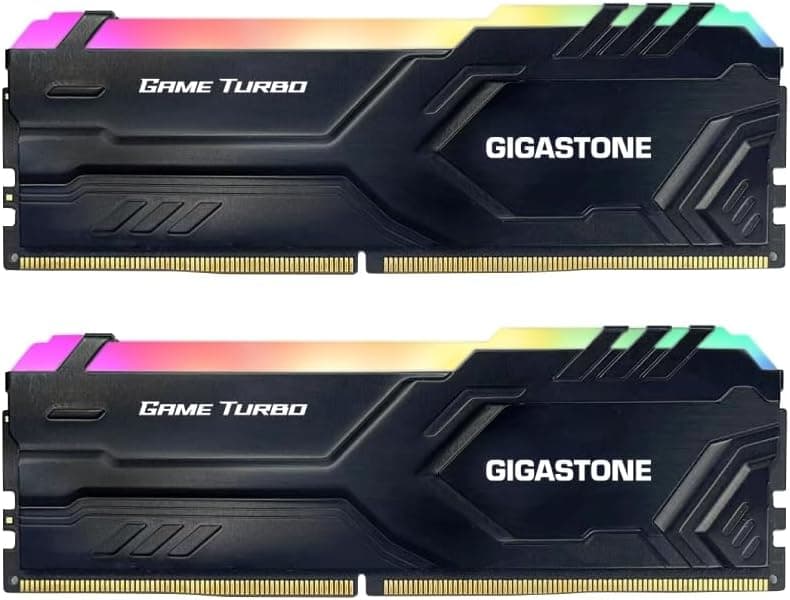 【RGB DDR4 RAM】 GIGASTONE Game Turbo 32Go Kit(2x16Go) DDR4 3200MHz PC4-25600 CL16-18-18-40 Intel XMP 2.0 AMD Ryzen 1.35V UDIMM 288pin UnbuffeRouge Non ECC Mémoire Haute Performance pour PC Bureau-Noir