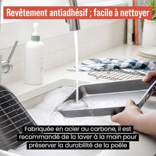 Chef Pomodoro – Grand Plat Four Antiadhésif avec Grille Four | Plaque Cuisson Four Rectangulaire avec Plateau, Plaque, Plat à Gratin, Lasagne – Acier Résistant – (41 x 29 cm)
