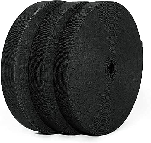 25M Bande élastiques de couture, bande élastique plate, bande élastique large, large bande élastique plate, bande élastique blanche, tissu élastique à coudre, bandes à coudre Noir (25m x 25m)