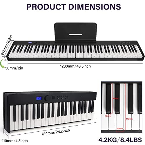 Clavier de piano pliant Kime, clavier électrique Piano 88 touches Clavier pliable de piano numérique semi-pondéré avec pédale de sustain Bluetooth MIDI, porte-feuille de musique, sac de transport