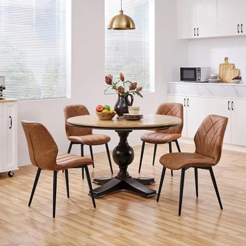 Yaheetech Lot de 4 Chaises de Salle à Manger Dossier Ergonomique Chaises de Cuisine Moderne Assise en Similicuir Bien Rembourrée Chaises de Chambre Cadre en Métal 58,5 × 44 × 82 cm Brun Rustique