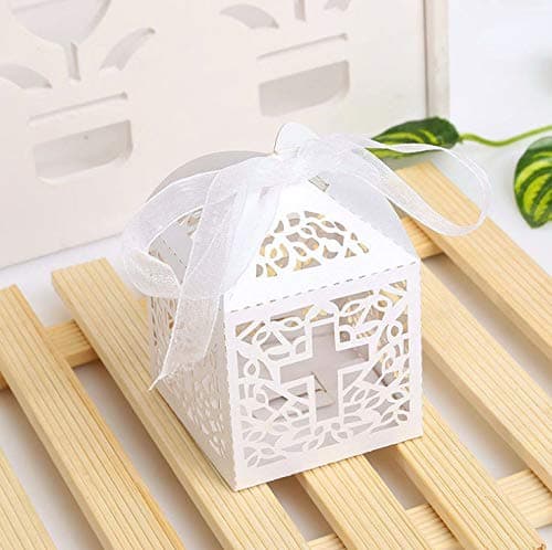 Musuntas 50 TLG. Vogelkäfig diseño caja de caja de cartón de Regalo de bautizo Fiesta decoración de mesa Bomboniere de boda decoración nupcial bebé ducha Bonboniere Box (Color Blanco)