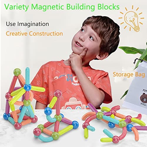 SVYHUOK Bloc Construction Magnetique Enfant 64 Pièces Jeux Construction Magnetique, 3D Jouets Magnétiques Créer l'imagination Infinie, Cadeau pour Les Garçons et Les Filles A la Maison et à L'école