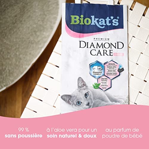 Biokat’s Diamond Care Fresh au parfum de talc - Litière fine pour chats au charbon actif et à l’Aloe vera - 1 sac (1 à 10 l)