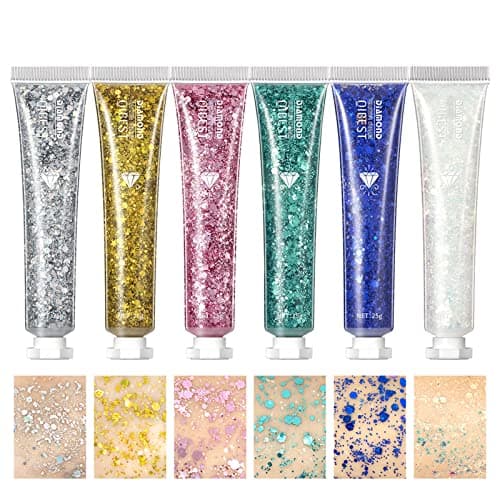 JasCherry 6 Bouteilles Gel Paillettes pour Corps, Sparkling Chunky Sirène Paillettes Fard à Paupières, Gel Scintillant Visage de Longue Durée pour Yeux, Cheveux, Ongles, Maquillage et Festivals