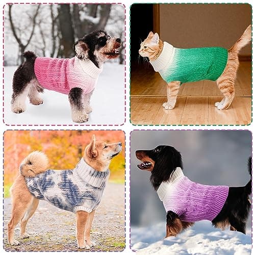 CITÉTOILE Pull d'hiver Chaud pour Chien, Manteau Tricoté Doux et Confortable, Vêtement à col roulé de Couleur dégradé adapté aux Chats et Chiens de Petite et Moyenne Taille, Bleu, XS