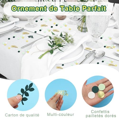 ZYNERY 500 Pièces Confettis Anniversaire, Confettis Pour Decoration de Table, Confettis Anniversaire Verts et Dorés, HAPPY BIRTHDAY Confettis pour Deco Table