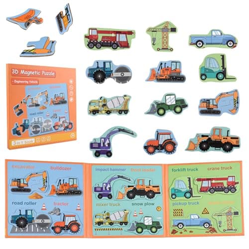 ASTARON Puzzle magnétique avec 60 Autocollants gonflés pour Tout-Petits, 41 pièces Puzzles pour Tout-Petits éducation préscolaire Apprentissage Jouets de Voyage Voiture Avion activités