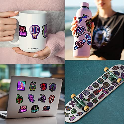 MARSFORCE Graffiti Néon vinyle imperméable autocollant pour ordinateur portable bagages de voyage valise bouteille d'eau skateboard vélo voiture pare - chocs casque guitare jouet scrapbooking [50pcs]