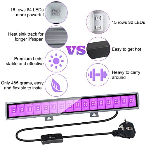 Eleganted LED UV Tube 36W Tube Lumière Noire,64 LEDs Violet Lampe Barre IP66 Étanche Extérieur Projecteur UV Eclairage pour Noël Soirée du Maquillage Fluo Peinture Corporelle DJ Disco (2pcs)