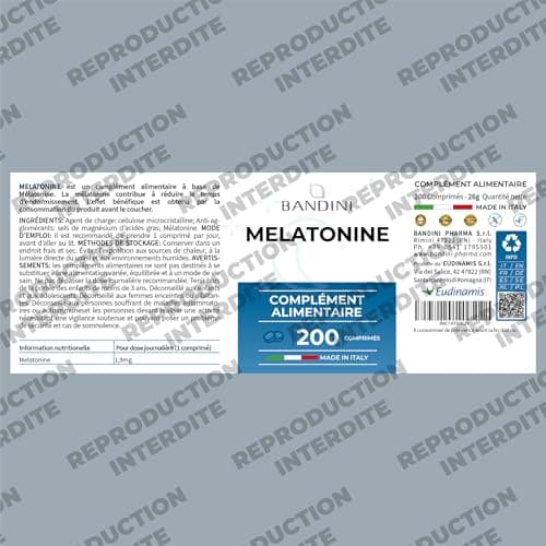 Bandini® Mélatonine 200 Comprimés, pure 1,9 mg Extra fort - Sommeil Rapide et Repos - Complément Alimentaire de Melatonine Hautement Dosée - Endormissement, Pour Dormir - Décalage Horaire et Jet Lag