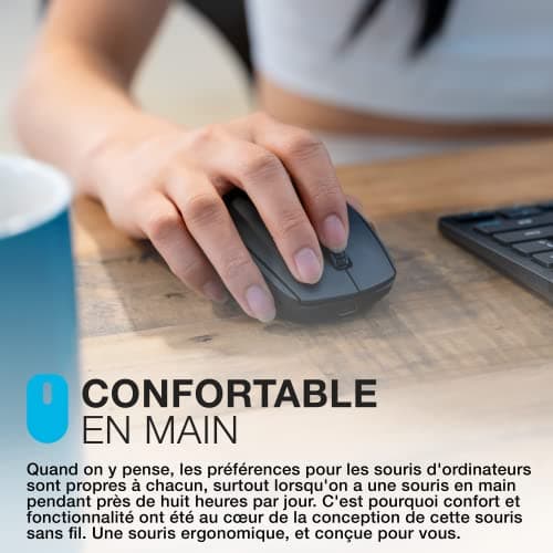 JLAB GO Charge Souris sans Fil Bluetooth, Souris Silencieuse Rechargeable et Ergonomique, Connexion Bluetooth ou Récepteur USB Multi Appareils, Souris pour PC Portable/Ordinateur/Téléphone/Tablette