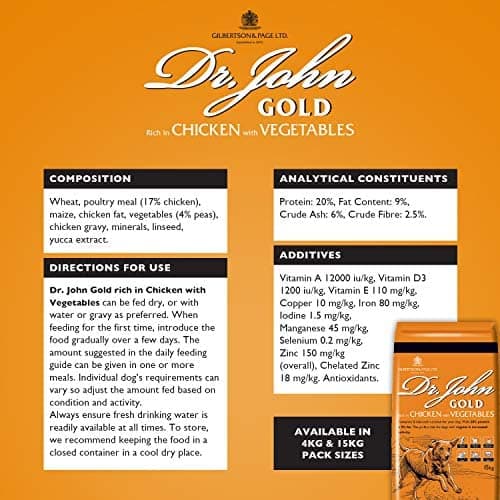 Dr John Gold Complete Croquettes pour Chien Poulet aux légumes 15 kg