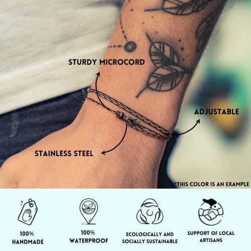 Bracelet Fin pour Hommes et Femmes avec Fermoir Mousqueton Artisanal - Bijoux de Surfeur Maritime - Bracelet Minimaliste en Tissu - 100% Étanche et Réglable (Noir Argent)