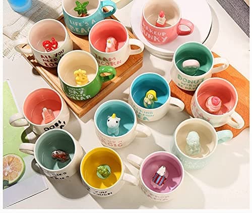Arawat Tazzine Da Caffè Divertente Tazze Da Tè In Ceramica 350ml Mug Colazione Tazze Da Cappuccino Simpatiche Con Cucchiai e Sottobicchiere Tazza Espresso Di Alta Qualità Regalo Per Natale