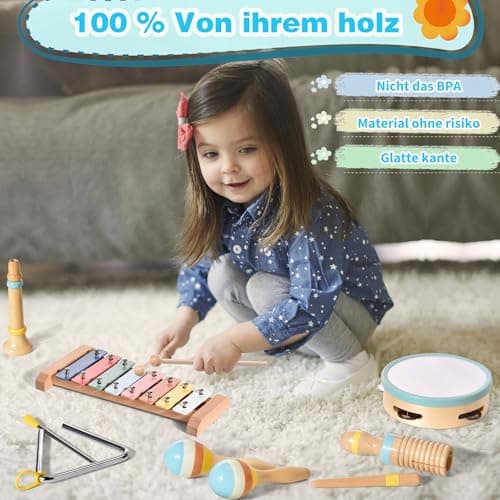 Instruments de Musique Esthétiques pour Enfants,Jouets Musicaux Montessori pour Bébés,Jouets Xylophone Boho pour Garçons et Filles,Cadeau de Noël et d'anniversaire pour Enfants de 1 à 3 Ans (6 in 1)