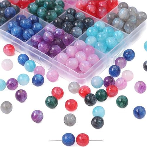 ftiemlovde 50 Rondes Perles pour Bracelet,Oeil Collier Perle Pierre Naturelle pour Bijoux (Bleu Scintillant 10mm)