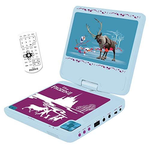 Lexibook Lecteur DVD Portable Disney, Reine des neiges, secteur ou piles, prise écouteurs, entrée line-in, bleu ciel