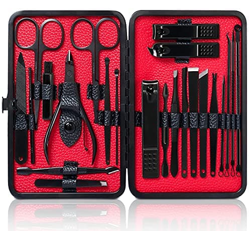 JUPEILI Kit Manucure Pedicure Coupe Ongle, 23pcs Pedicure Kit Complet, Professionnel Kit Manucure Adapté Coupe Cuticule Ongle et Repousse Cuticule, Manicure Kit Complet avec Coffret Cuir Inclus