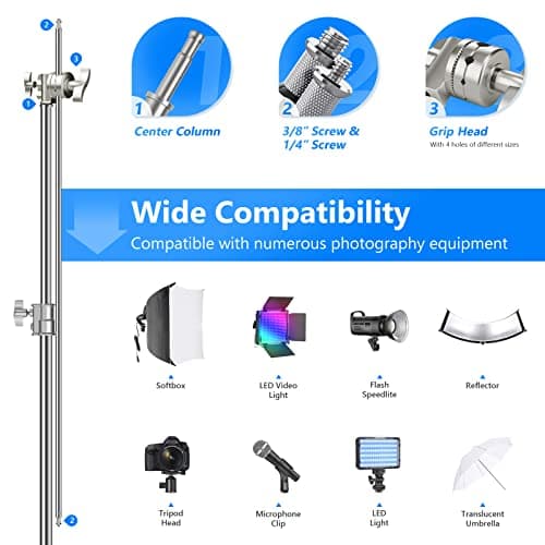 Neewer C-stand Support d'Eclairage - Lot de 2 Trépied de Réflecteur 3m Pied Support Réglable Robuste avec 1,2m Bras Girafe et Rotules pour Réflecteur Flash Studio etc.