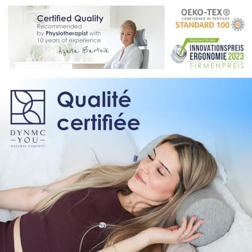 DYNMC you- Oreiller Ergonomique Cervical, Oreiller Cervicales Housse Oeko Tex Bambou Haute Qualité – Confortable, Mémoire de Forme, Coussin de Voyage Rond, pour Le Dos, Les Genoux et Le Cou, Gris