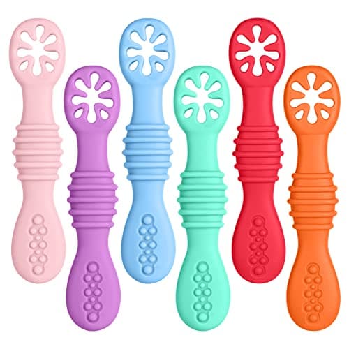 Vicloon Cuillère en Silicone pour Bébé,6PCS Cuillères Bébé Apprentissage Ustensile D'apprentissage Adapté à Dentition Première Étape Recommandé par Les Experts Sevrage (color8)