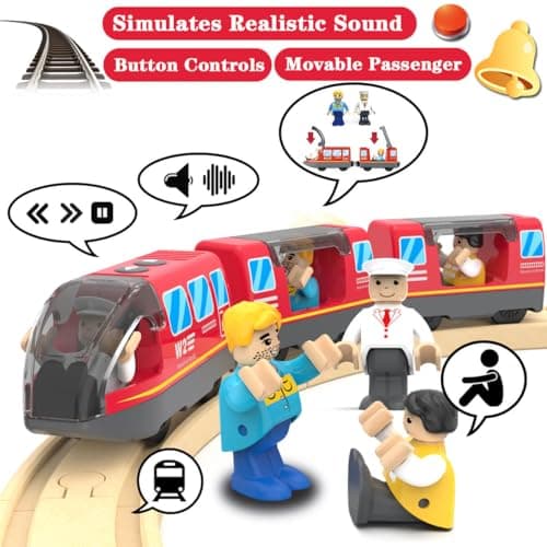 LiRiQi Train de locomotives à Piles, Ensemble de Jouets Magnétique de Train électrique, Montessori Train en Bois, Compatible avec Thomas, Brio, Jouet pour Tout-Petits Enfants garçon, Rouge