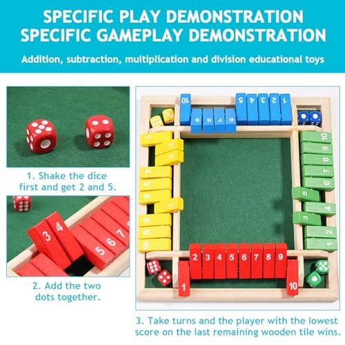 DAYIsjz Jeux de société Shut The Box 4 Couleurs 8 dés Ferme la boîte 4 Joueurs Jeu de dés Jeu en Bois Adulte Jeux en Bois Jeux de dés pour Adultes pour Adultes Enfants Jeu divertissant de Vacances