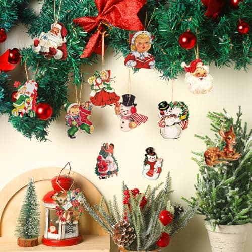 Pendentif de Noël en Bois, 24 Pièces Décoration de Noël, Decoration Noel Bois, Deco Sapin de Noel en Bois, Suspension décoration d'arbre de noël, Fournitures de décoration de fête de Noël