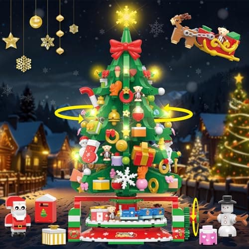 HOGOKIDS Calendrier de l'Avent 2024 Mini-arbre de Noël rotatif avec lumière LED, compte à rebours de Noël de 24 jours, blocs de construction, cadeau de Noël pour adultes et enfants de 8 ans et plus