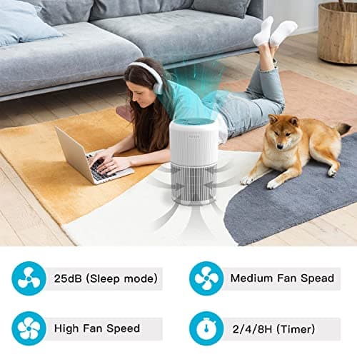 AIRTOK Purificateur d'air, avec fonction d'aromathérapie, filtre à air à 4 étages pouvant éliminer 99,97% de la poussière et du pollen, H13 HEPA Air Purifier| Vitesse du vent à 3 vitesses (Bianco)