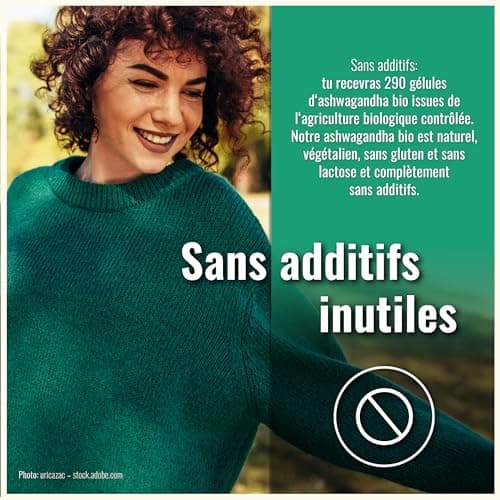 Gélules d'Ashwagandha BIO à forte dose - 290 gélules d'Ashwagandha BIO - Ashwagandha à forte dose Ashwaganda - Culture biologique contrôlée