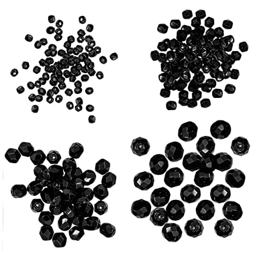 275 pcs Set of Fire Polished Faceted Czech Glass Beads One Color - 3mm, 4mm, 6mm, 8mm (Jet Black 23980)