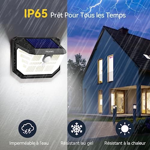 TECKNET Lampe Solaire Extérieur, 231 LEDs, Projecteur Solaire avec Éclairage à 300°, Lampe Murale Étanche IP65, 3 Modes, avec Détecteur de Mouvement, pour Jardin, Patio et Garage - Pack de 2