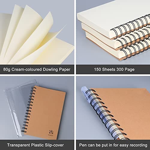 Srvnpioy Lot de 3 Cahiers à esquisse reliés spirale A5 Paysage, 300 pages (150 feuilles), papier épais de 80g/m2, A5 pour école, bureau et maison