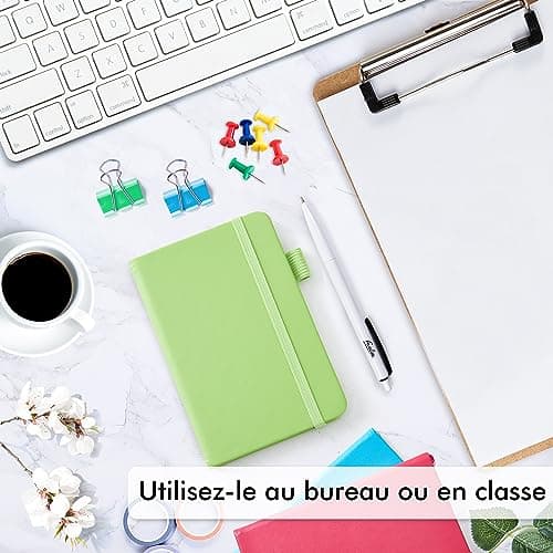 feela 6 Carnet de Notes de Poche A6 avec 6 Stylos Noirs, Page Lignée, Petit Carnet de Poche à Couverture Rigide avec Porte-Stylo, Bloc Note A6 pour Bureau Ecole pour Notes, 9 x 14 cm, Couleurs Unies