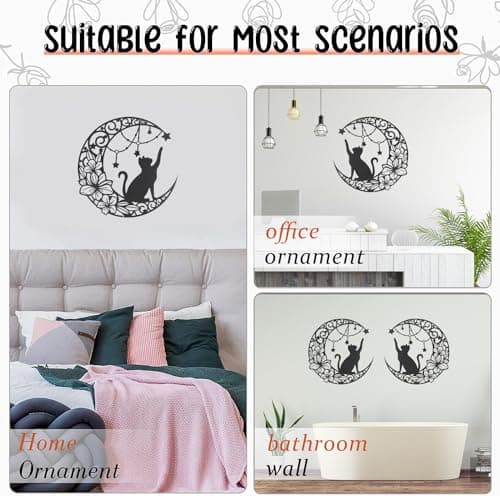 momgyaamz 11,8" Art Mural Noir en Métal, Chat qui choisit des étoiles sur la lune Décoration Murale Ronde Silhouette Art, pour Cadeau intérieures et extérieures Jardin Maison Décoration(30x30cm)