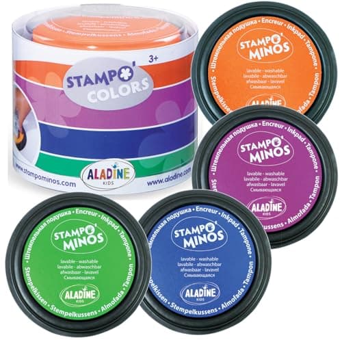 Aladine - 4 Encreurs Stampo Colors Carnaval - Encre pour Tampons Enfants - Taille XXL & Encre Lavable - Encreurs Géants Grand Format - Activité Manuelle, Loisirs Créatifs - Dès 3 ans
