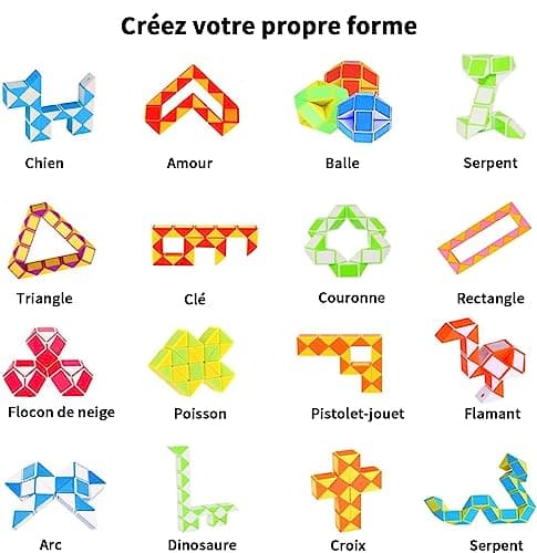 GOLDGE 24 Pièces Serpent Magique avec 24 Blocs, Snake Puzzle Cube, Magie Serpent Twist Puzzle Cube Toy, Jouets Magic Ruler, Mini Magic Snakes Cube pour Adultes et Enfants, Cadeau Anniversaire Enfants