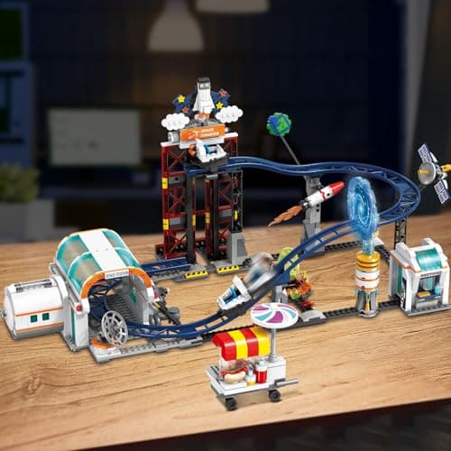HOGOKIDS Jouet Construction Montagnes Russes spatiales – Construction Montagnes Russes 888 pièces Comprenant Une Plate-Forme élévatrice Parc d'attractions Spatial Construire pour Filles garçons 6-12