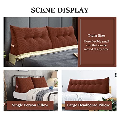 Johnear Coussin de Lecture pour lit ou canapé, Traversin Gros Coussin Dossier Corduroy,Oreiller Triangulaire Coussin Coin, tête de lit,Coussin pour Lombaire Jambe, cale Dos Plage, Brun 100 cm