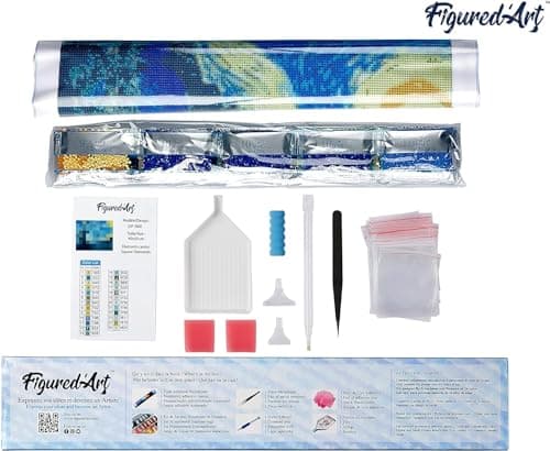 Figured’Art Diamond Painting Broderie Diamant 40x50cm Toile Entière Roulée avec Strass Perles Carrés - Van Gogh Terrasse de Café - Kit Complet 5D DIY Activité Manuelle Loisirs Créatifs Adultes